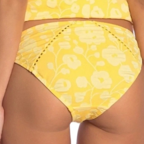 Robin Piccone Sadie Floral Bikini Bottom Side Tie Marigold Yellow New With Tags - Picture 3 of 9